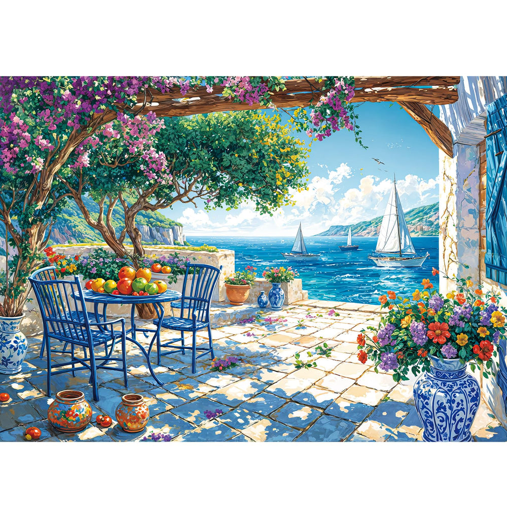 Chalzidar Summer Coast 1000-piece puzzle laid out for focus and family-friendly fun