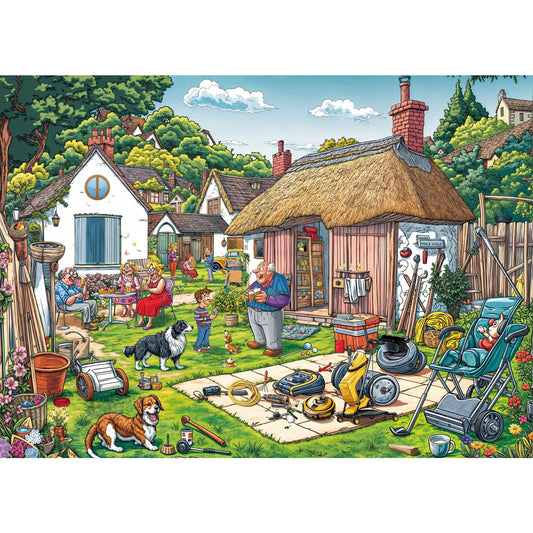 Chalzidar Warm Courtyard puzzle cover shows 1000 pieces for calm family time.