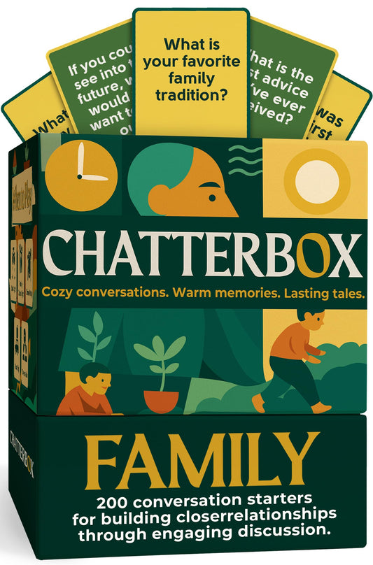 Chatterbox Conversation Cards box open for easy family bonding.