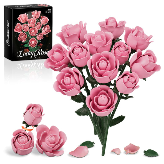 CHBOMTELEY pink rose bouquet building set for lifelike display
