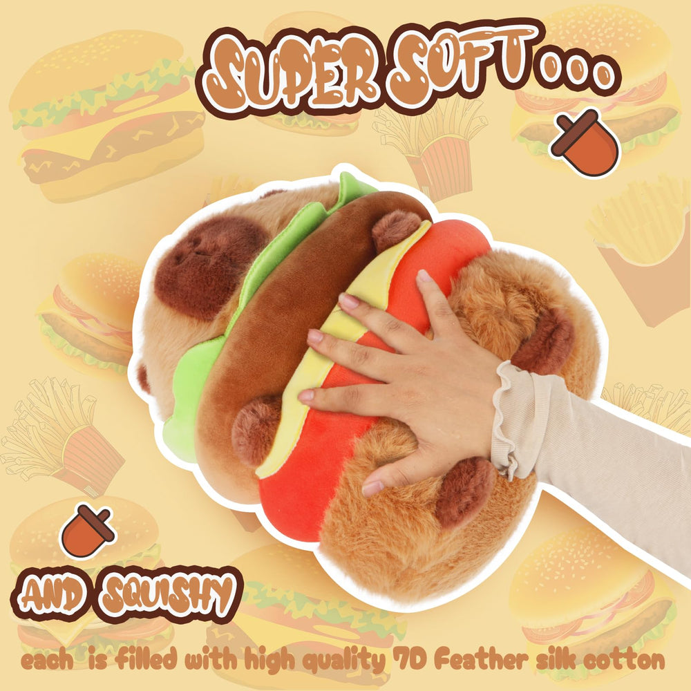 CHDBLOCK hamburger capybara plush face detail, adorable expression sparks joy