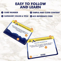 Checkride Study Guide VFR flashcards show ACS color-code sections for quick review.