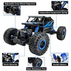 Cheerwing rock crawler 1:18 blue rear view reveals sturdy chassis