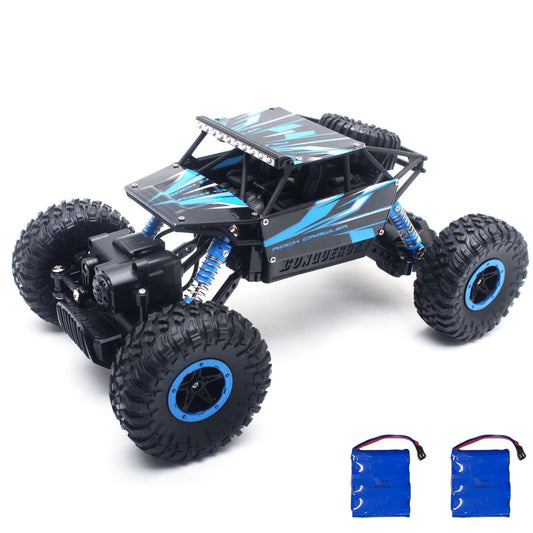 Cheerwing rock crawler 1:18 blue side view highlights rugged off-road design
