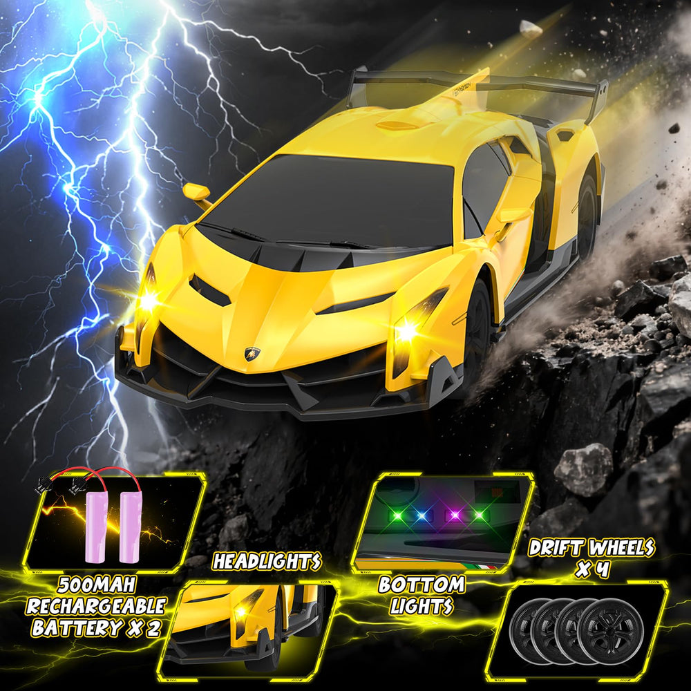 Cheffun Lamborghini RC car with road blocks for obstacle courses.