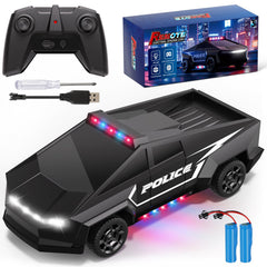 Cheffun police RC car front lights enhance nighttime play and visibility.