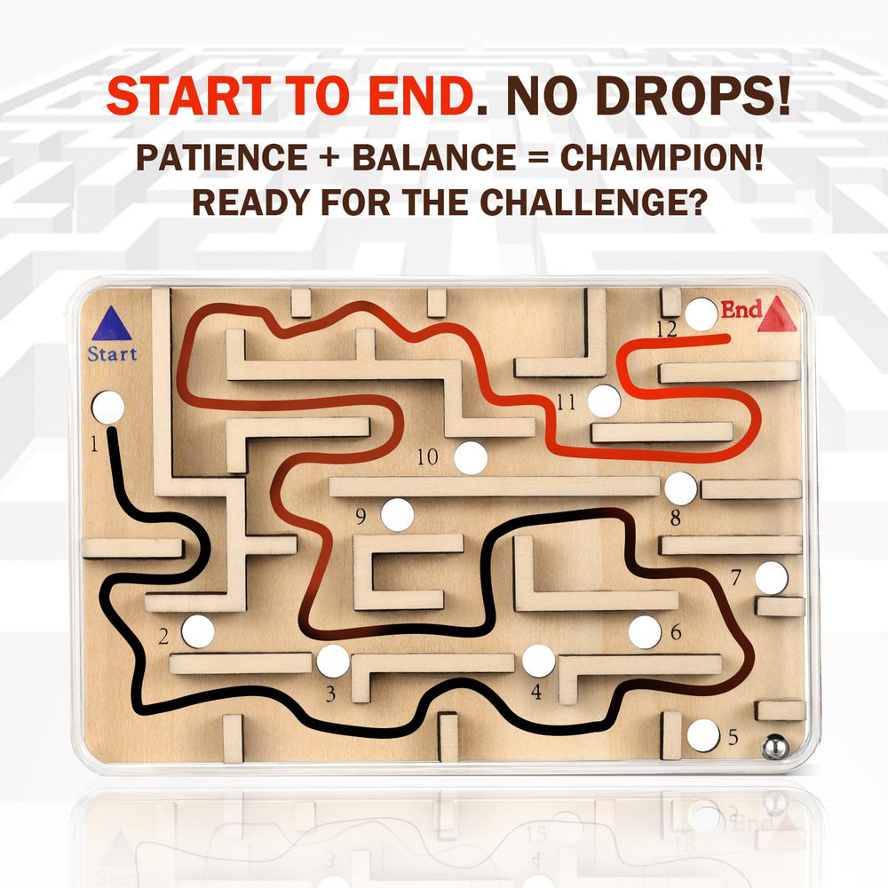 Cherosin wooden maze tilt-and-guide with marble path demonstrating problem-solving focus.