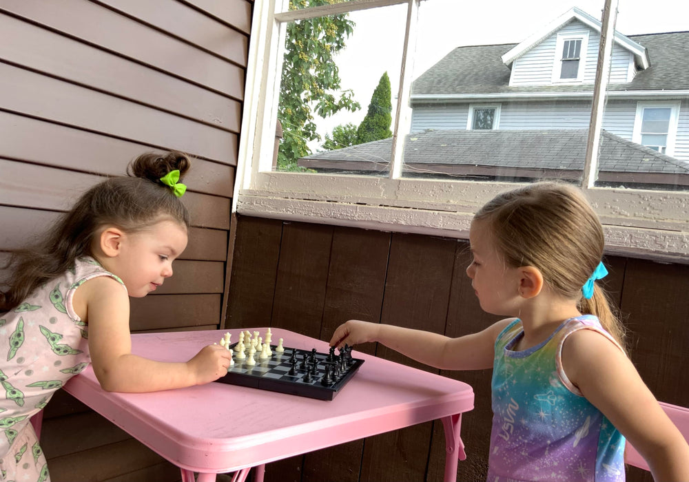 Travel-ready Chess Armory set packed in a backpack.