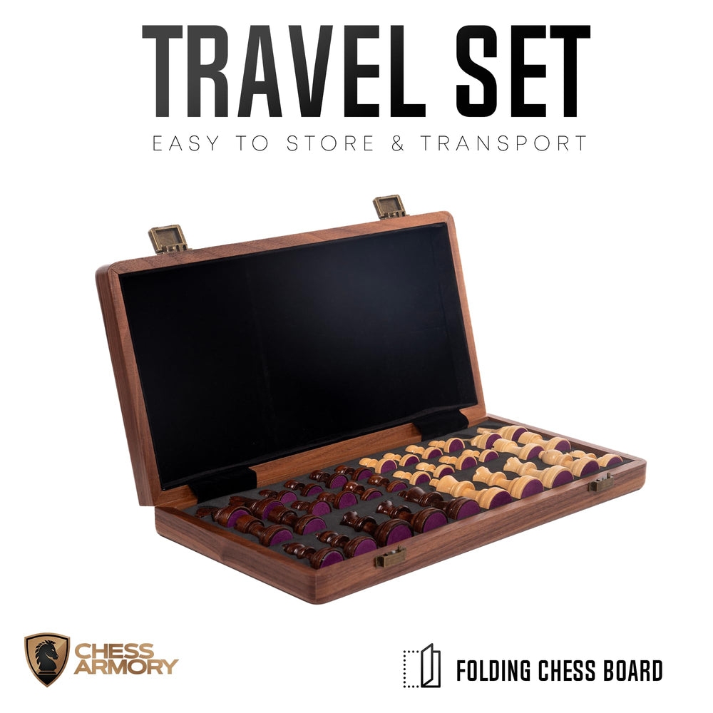 Chess Armory secure piece cutouts travel design prevents pieces from bouncing.