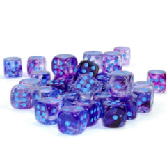 Chessex Nebula glow dice block highlights luminary effect for low-light sessions.