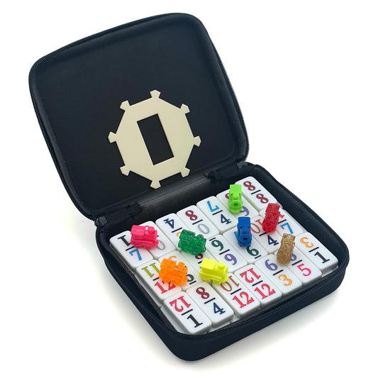 CHH double 12 Mexican Train domino set in travel case for easy portability.