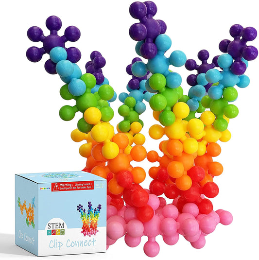 Chichalk Clip Connect 100-piece set in bright colors for imaginative play and fine motor development.