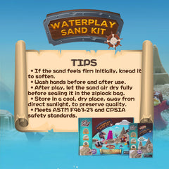 Chico Land open-tray storage keeps sand organized for reuse after play.