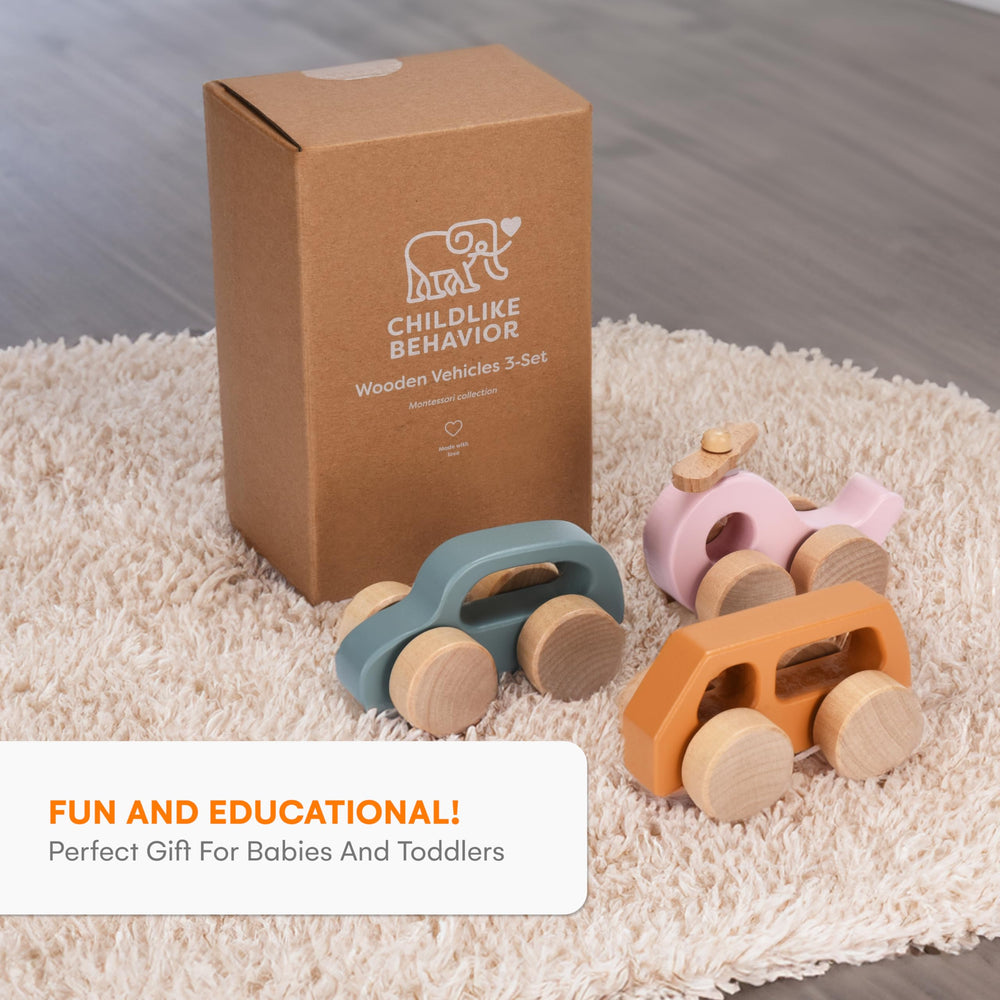 Gift-ready CHILDLIKE BEHAVIOR wooden car set for birthdays and holidays