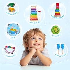 Childom wooden castanets offer tactile rhythm practice in a compact toy.