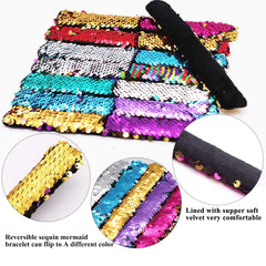 Childom rainbow sequin wristbands in two-color designs spark imagination