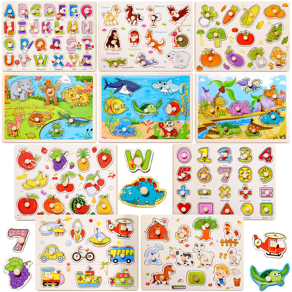 Chivao wooden peg puzzle animal theme for toddlers builds early recognition and fine motor skills