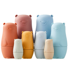 Chivao bear nesting dolls outermost doll in bright silicone color, soothing tactile play for toddlers.