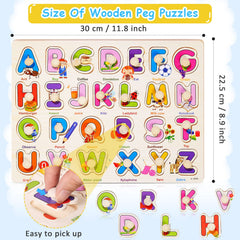Chivao wooden peg puzzle alphabet promotes letter recognition and desk-friendly learning