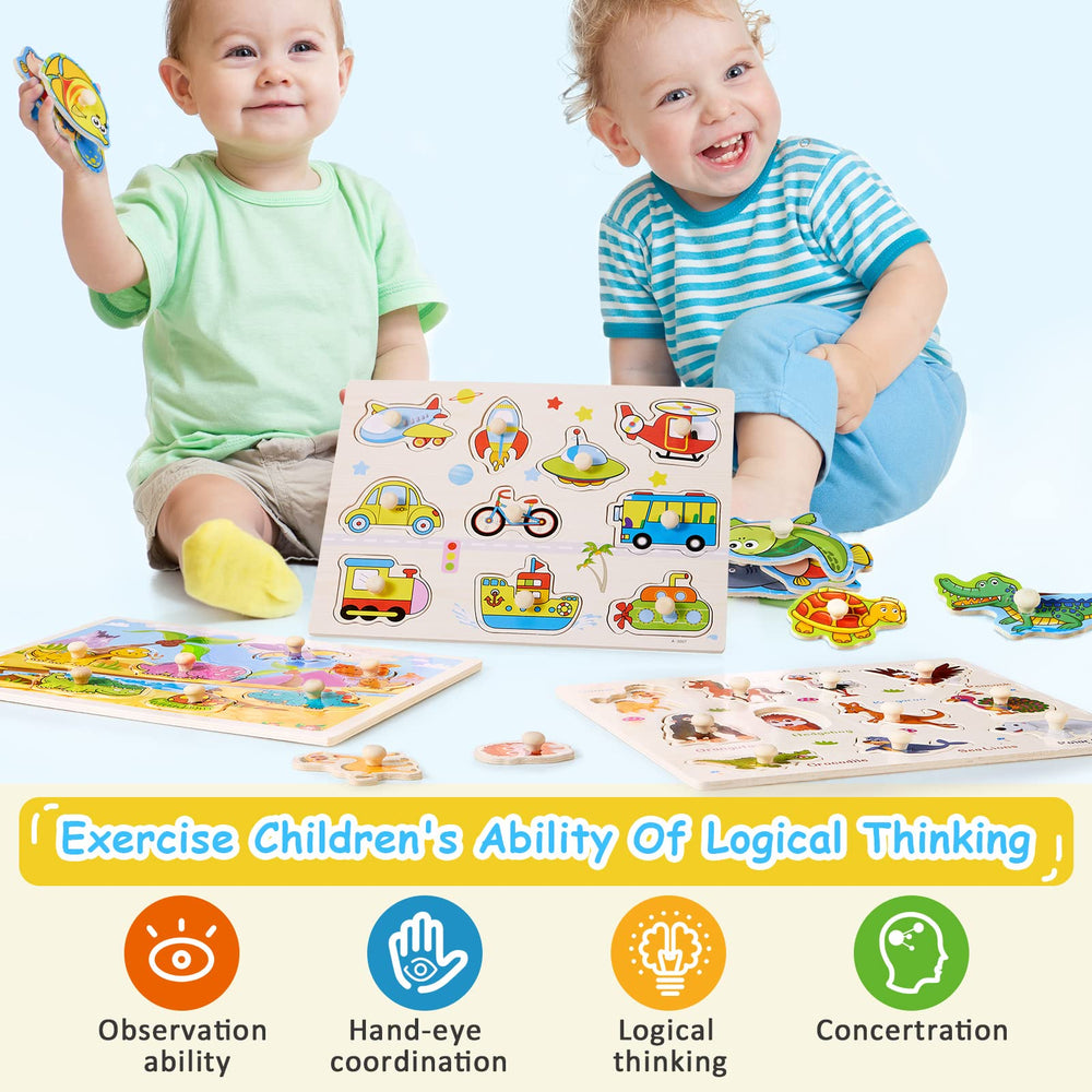 Chivao peg puzzle close-up with grip handle shows easy handling for toddlers