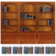 Chivertion wooden dollhouse bookshelf with walnut finish and tiny books for realistic display.