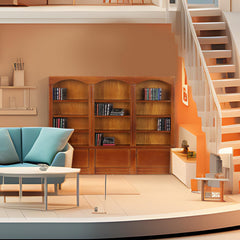 Chivertion walnut bookshelf with four shelves for refined dollhouse styling.