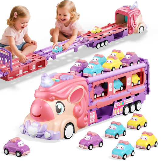 CHMYWJ unicorn truck toy with foldable track for imaginative play