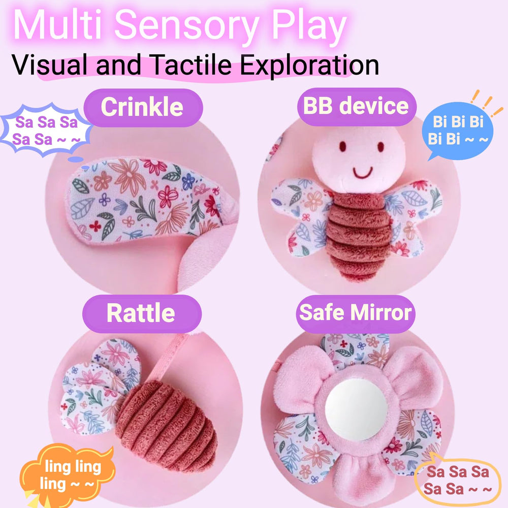Chochumy Spiral Car Seat Toy carrot rattle, provides crinkle sounds and graspable action for newborns