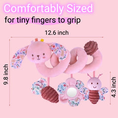 Chochumy Spiral Car Seat Toy flower texture, invites tactile exploration with soft, varied fabrics