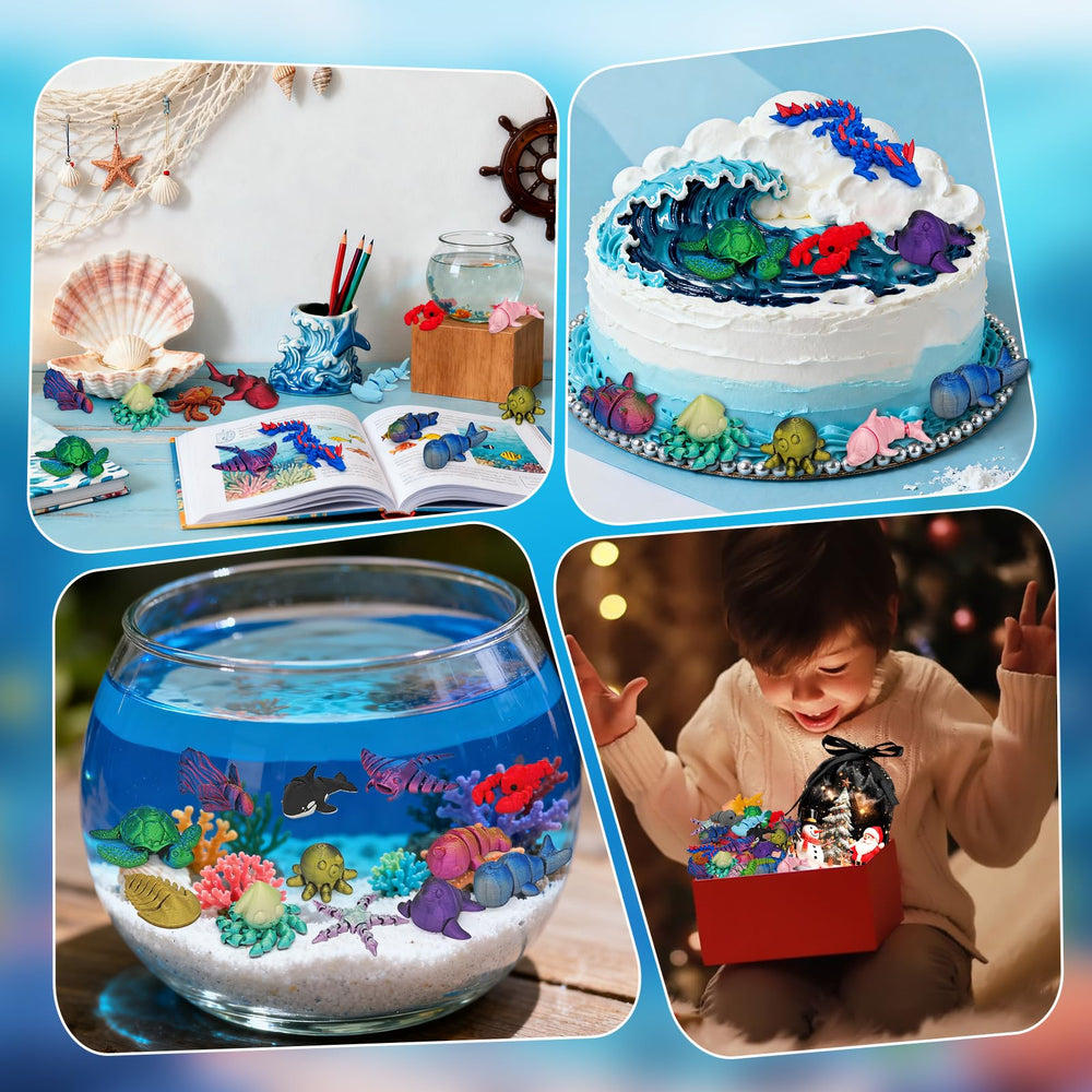 CHolic 26Pcs Ocean Animals Set crab figure compact desk buddy