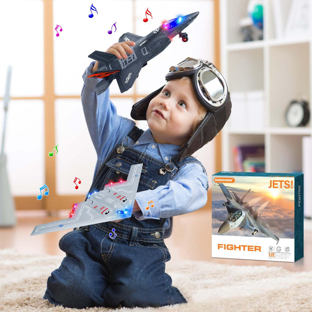 Choopheme display-ready aircraft with stand for storytelling.