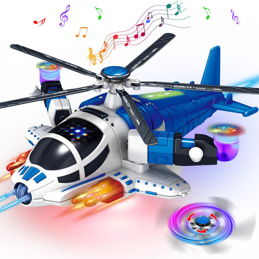 Choopheme helicopter toy with lights performing a 360° spin for engaging toddler play.