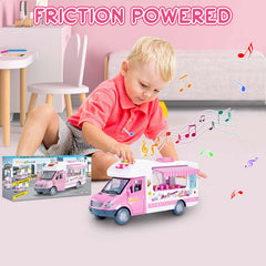 Choopheme ice cream truck toy friction wheels propel movement without batteries.