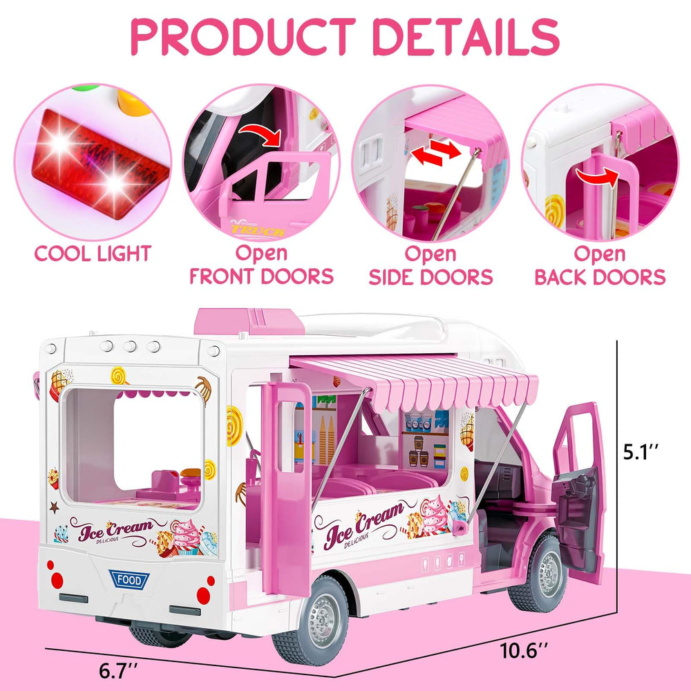 Choopheme ice cream truck toy lights and top buttons trigger fun sounds.