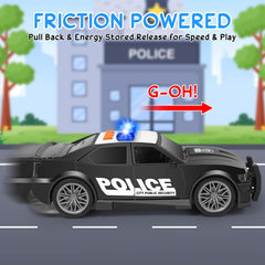 Choopheme police car toy in action demonstrates friction-powered movement.