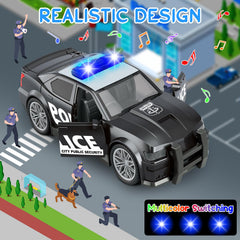 Choopheme police car toy siren lights flash during pretend patrols.