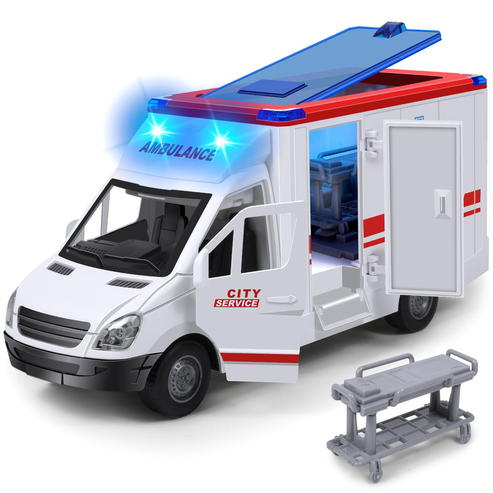 Choopheme toy ambulance front view with flashing lights for immersive play.