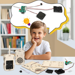 Choopheme kids test range outdoors with walkie talkies for real-time learning.