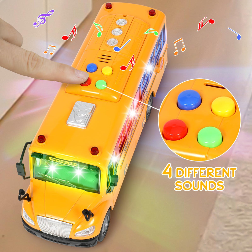 Choopheme Yellow School Bus top buttons scene showcasing interactive sounds for storytelling.