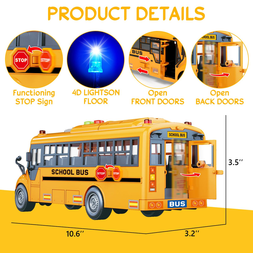 Choopheme Yellow School Bus with friction wheels proving push-and-go motion for active play.