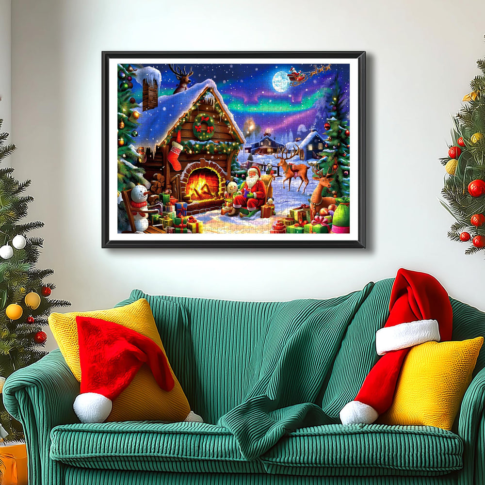 MINIWAN Christmas Puzzle: aurora borealis glow over a cabin, inspiring holiday ambiance