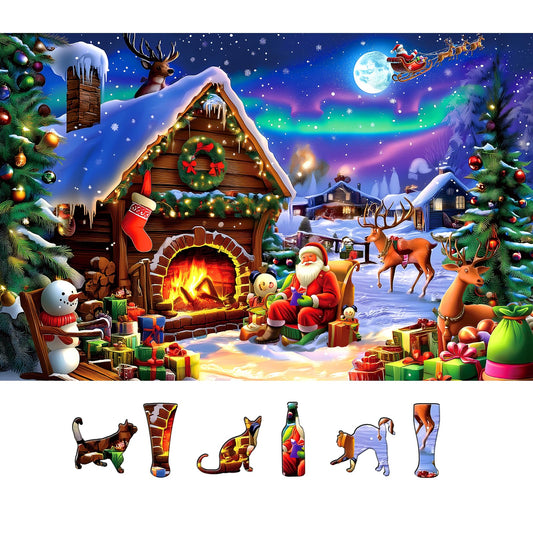 MINIWAN Christmas Puzzle: cozy cabin with fireplace, ideal for a family puzzle night