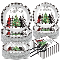 CHUNNIN buffalo plaid Christmas Tree 9-inch plates for festive dining