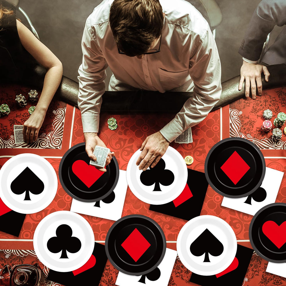 CHUNNIN casino-night table setup shows coordinated disposable dinnerware.