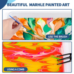 Kids explore marbling on paper after transferring from water