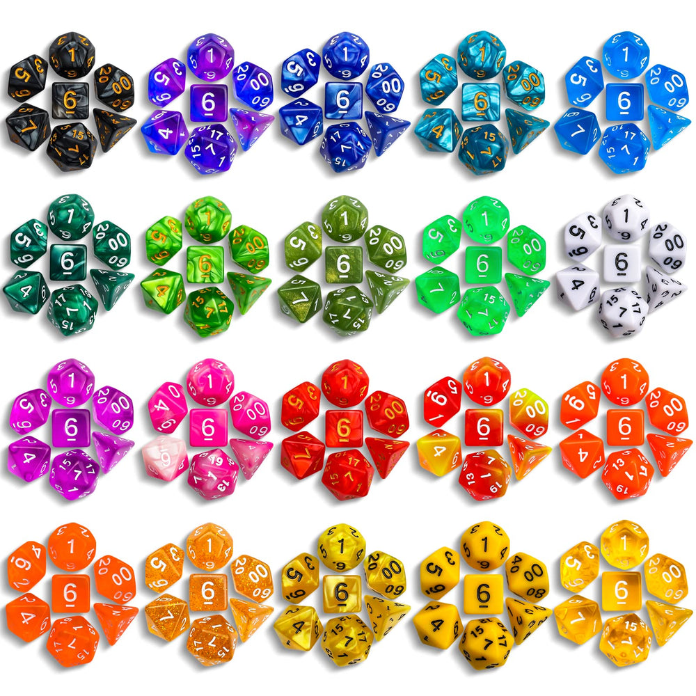 Close-up of double-color dice with large numbers for easy reading.