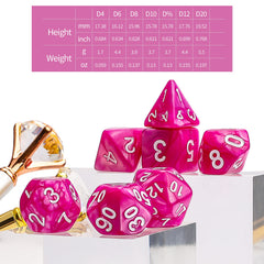 CiaraQ polyhedral dice with velvet bag for convenient storage and transport.