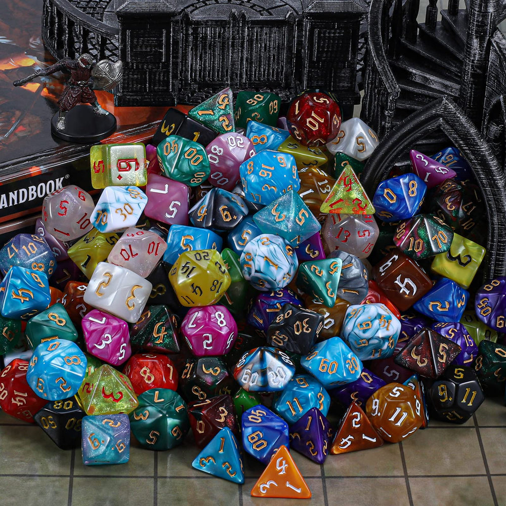CiaraQ DND dice set showcases pearled sheen on each die for durability.