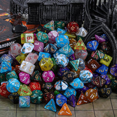 CiaraQ DND dice set showcases pearled sheen on each die for durability.