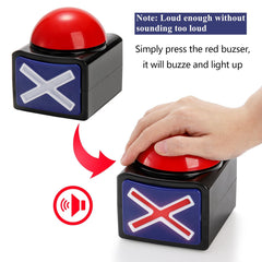 Cididu buzzer top red button close-up showing easy press for fair play.